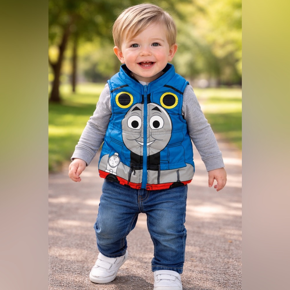 Thomas & Friends Blue Puffer Vest with Train Face